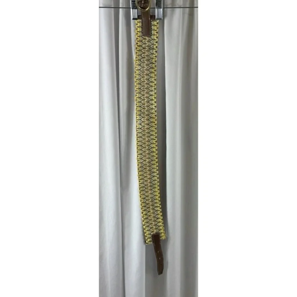 Loft Woven‎ Stretch Belt Yellow Tan Brown Braided Cinch L Bohemian Chic 70-02-01